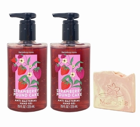 Bath & Body Works Strawberry Pound Cake 2 Pack Hand Gel Bunldle with a Himalayan Salts Springs Sample Soap