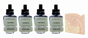 Bath & Body Works Tropidelic - 4 Pack Wallflowers Home Fragrance Refill Bundle with a Himalayan Salts Springs Sample Soap.