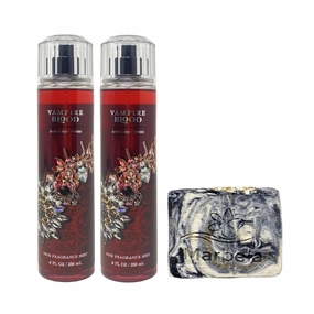 Bath & Body Works Vampire Blood 2 Pack Fragrance Mist with Charcoal Scrub Bar Soap