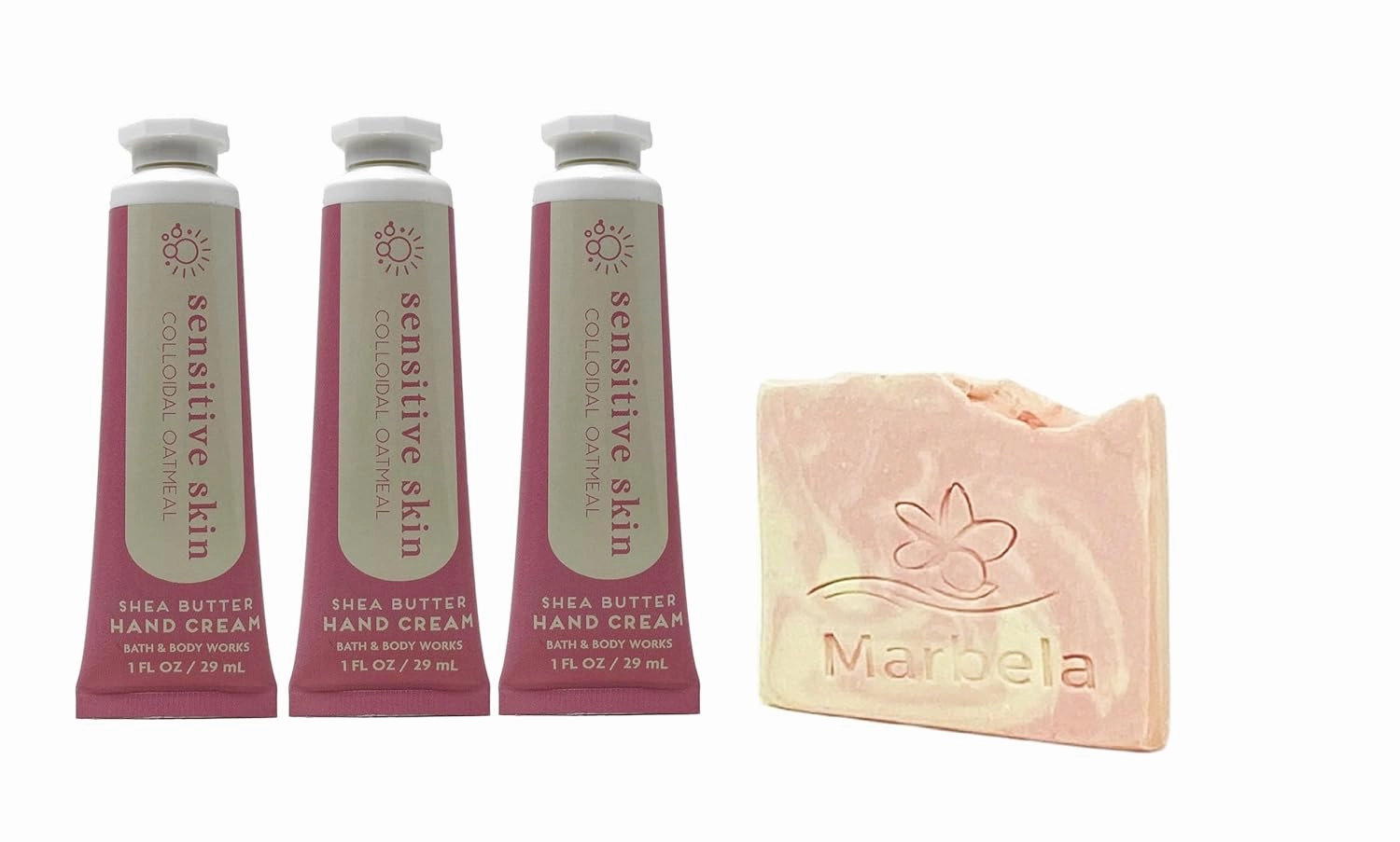 Bath and Body Work Sensitive Skin Colloidal Oatmeal - Pack of Three - Hand Cream with a Himalayan Salts Springs Sample Soap