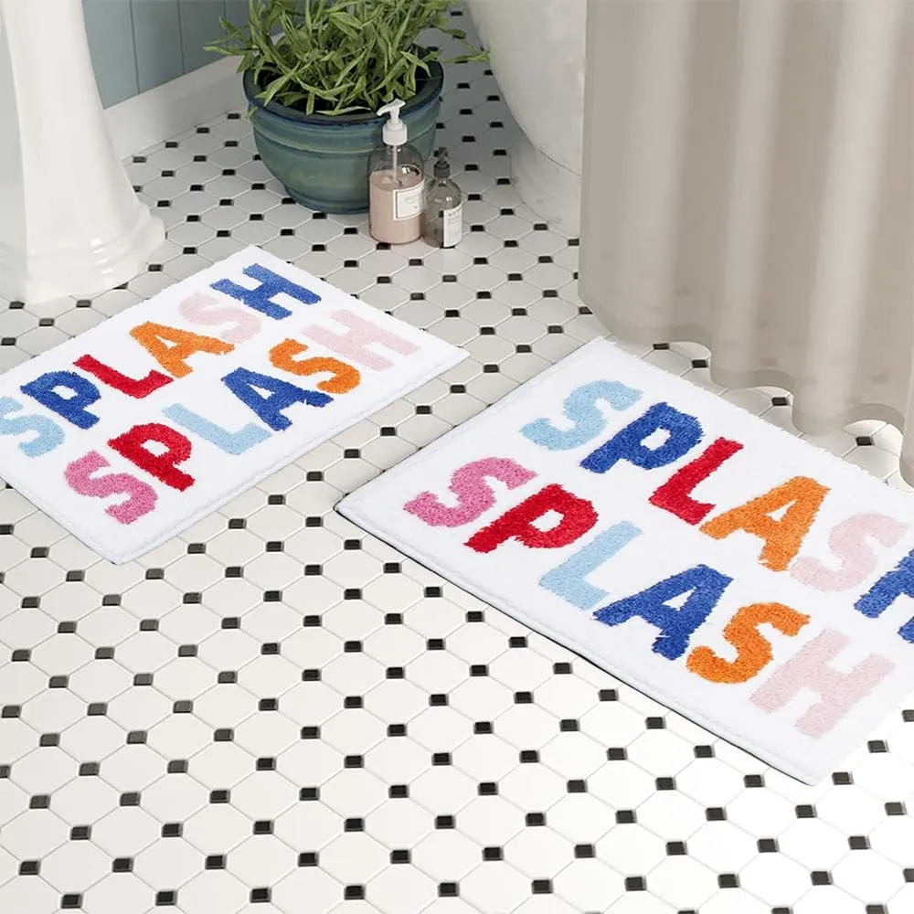 Bathroom Rugs 17x24,Soft, Absorbent & Non Slip Bath Mat, Machine Washable with Colorful Letter Designs for Tub, Shower or Sink
