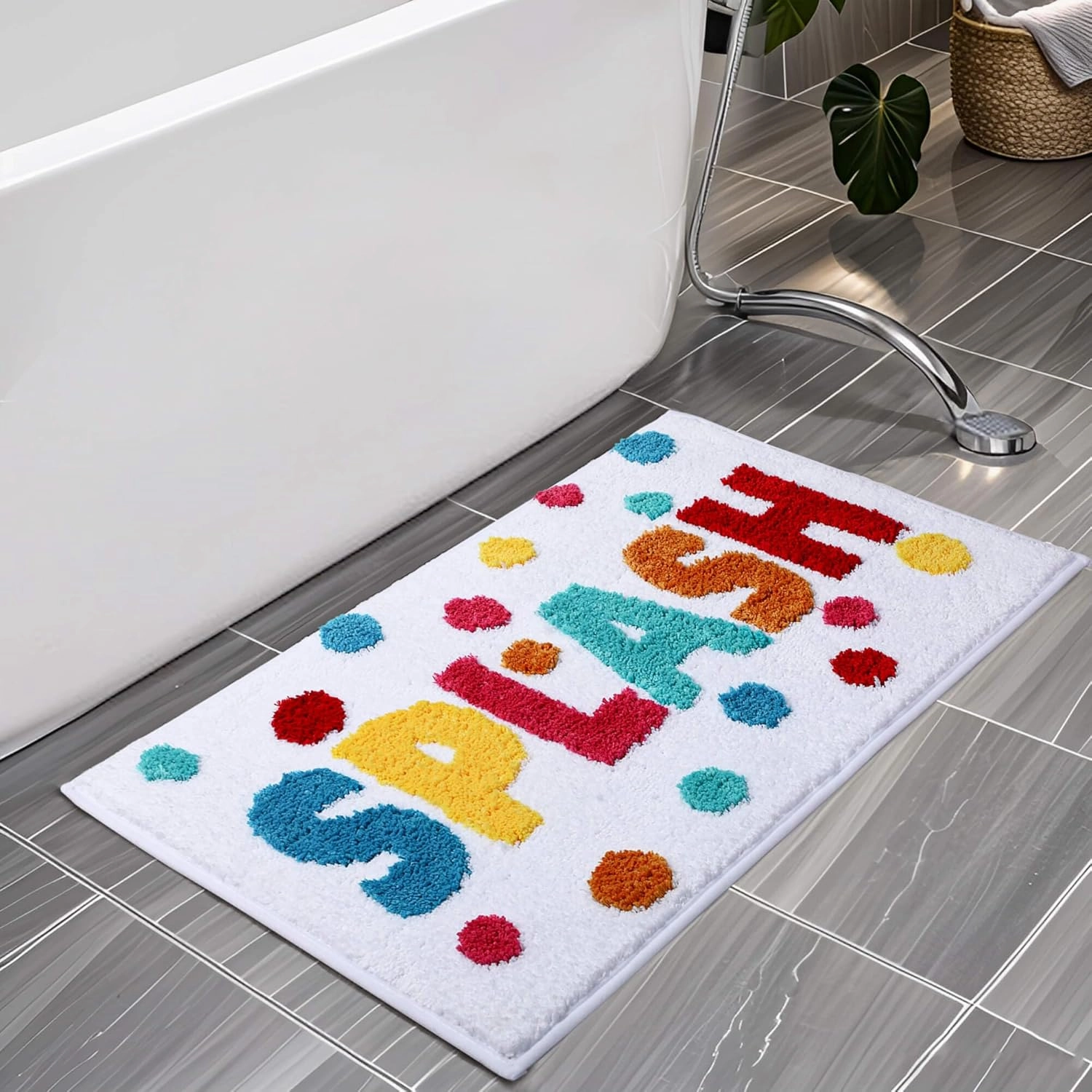 Bathroom Rugs 17x24,Soft, Absorbent & Non Slip Bath Rug, Machine Washable with Colorful Letter Designs for Tub, Shower or Sink
