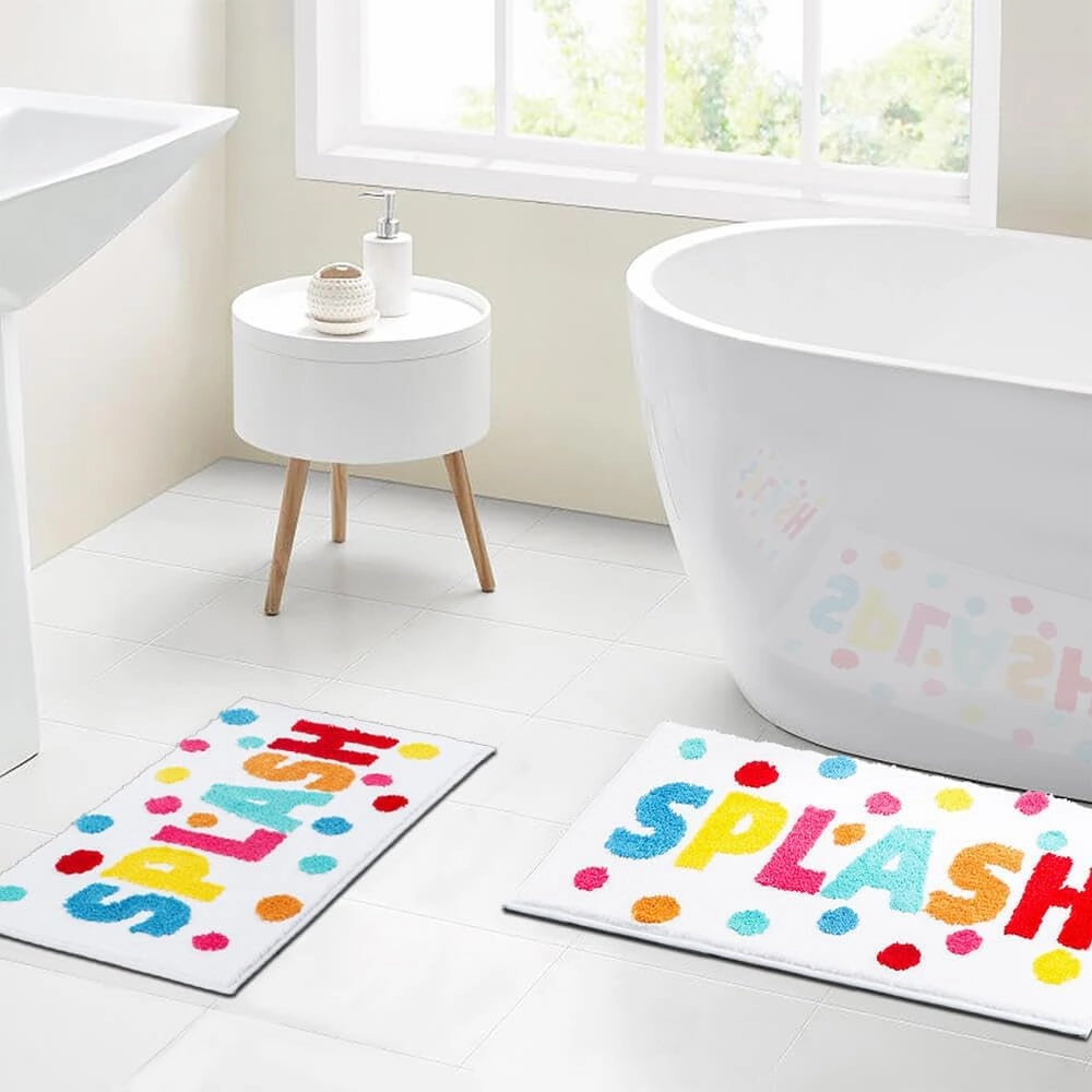Bathroom Rugs 17x24,Soft, Absorbent & Non Slip Bath Rug, Machine Washable with Colorful Letter Designs for Tub, Shower or Sink
