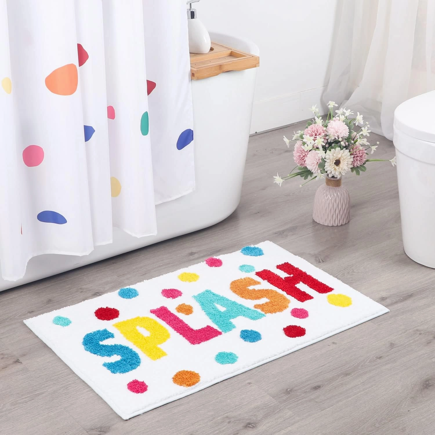 Bathroom Rugs 17x24,Soft, Absorbent & Non Slip Bath Rug, Machine Washable with Colorful Letter Designs for Tub, Shower or Sink