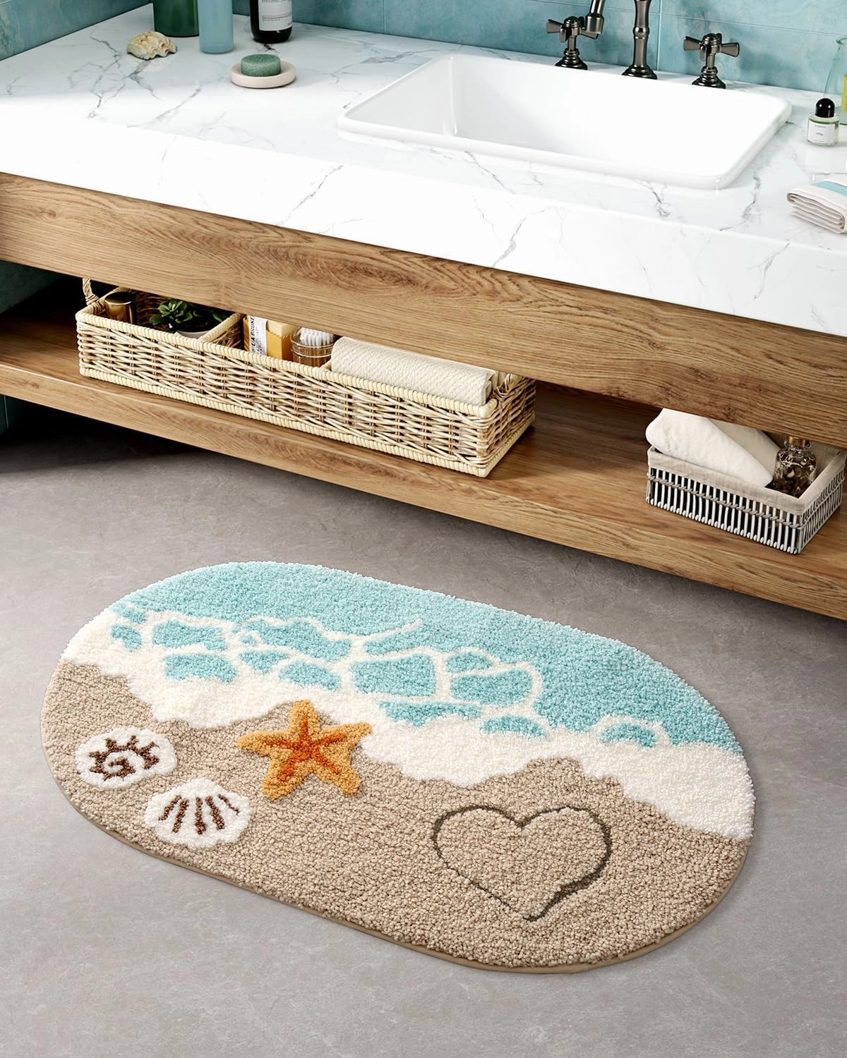 Bathroom Rugs 32x20 Soft, Absorbent & Non Slip Bath Rug, Machine Washable with Colorful Letter & Rainbow Designs for Tub, Shower or Sink