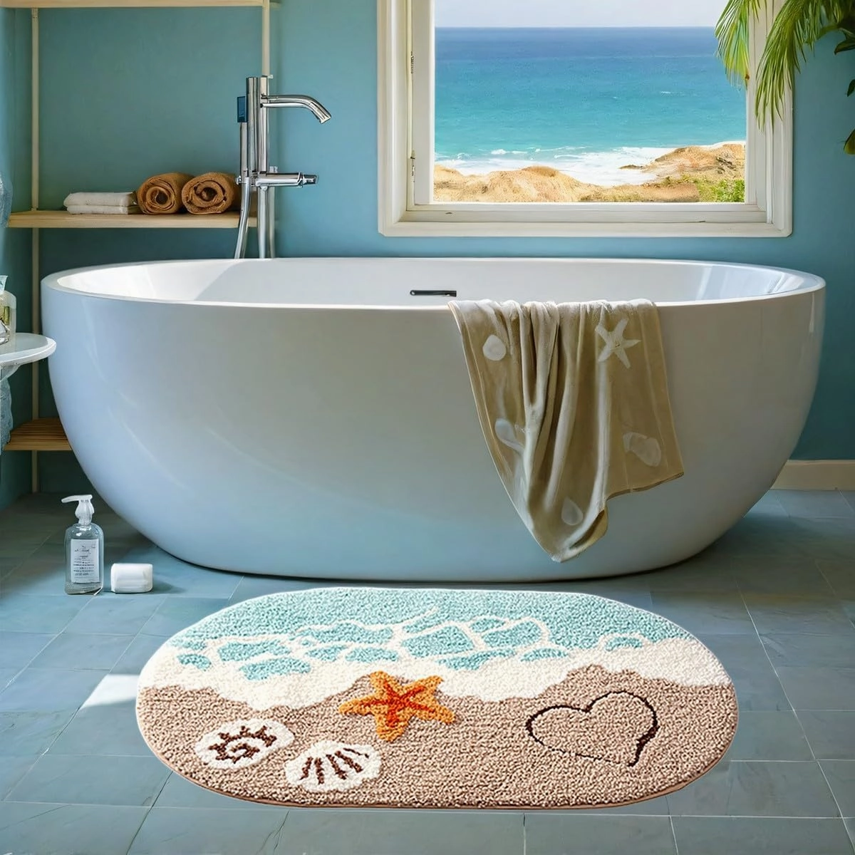 Bathroom Rugs 32x20 Soft, Absorbent & Non Slip Bath Rug, Machine Washable with Colorful Letter & Rainbow Designs for Tub, Shower or Sink