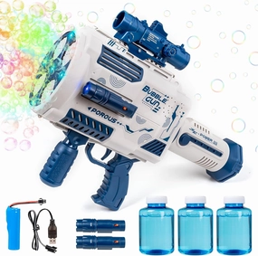 Bazooka Bubble Gun for Kids - Big Rocket Bubble Machine Gun Blaster with 48 Holes,Blue Automatic Refill- Summer Outdoor Toy and Gift for Boys Girls Ages 6-12 and Pets, Perfect for Weddings Parties