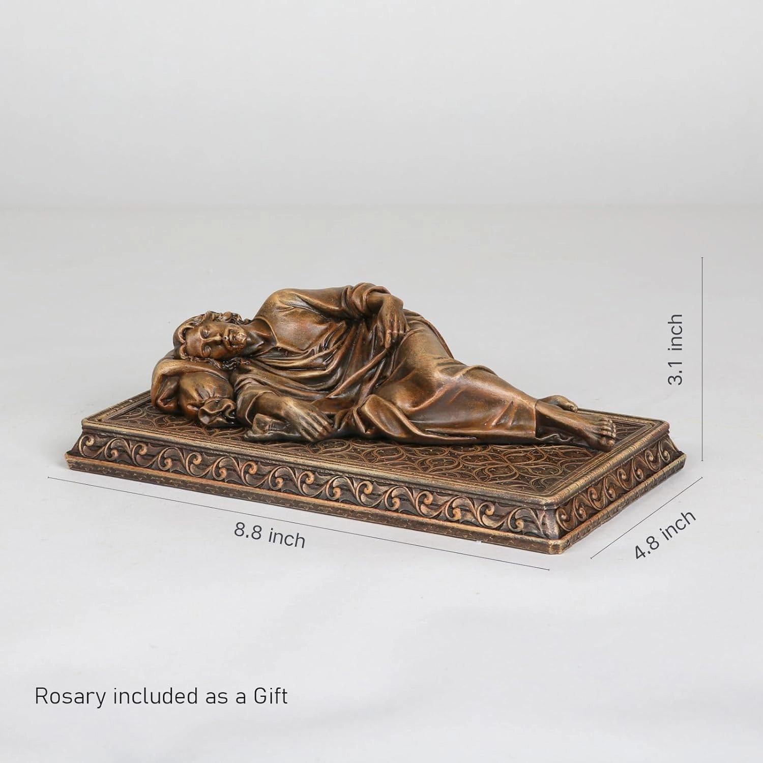 BC Catholic Sleeping St Joseph Statue with Case Base, Holder for Rosary, Patron Saint Religious Gfit of Inspirational Home Decor, 8.8" L, Wood Carve Looking, Hand Painted by Buildclassic