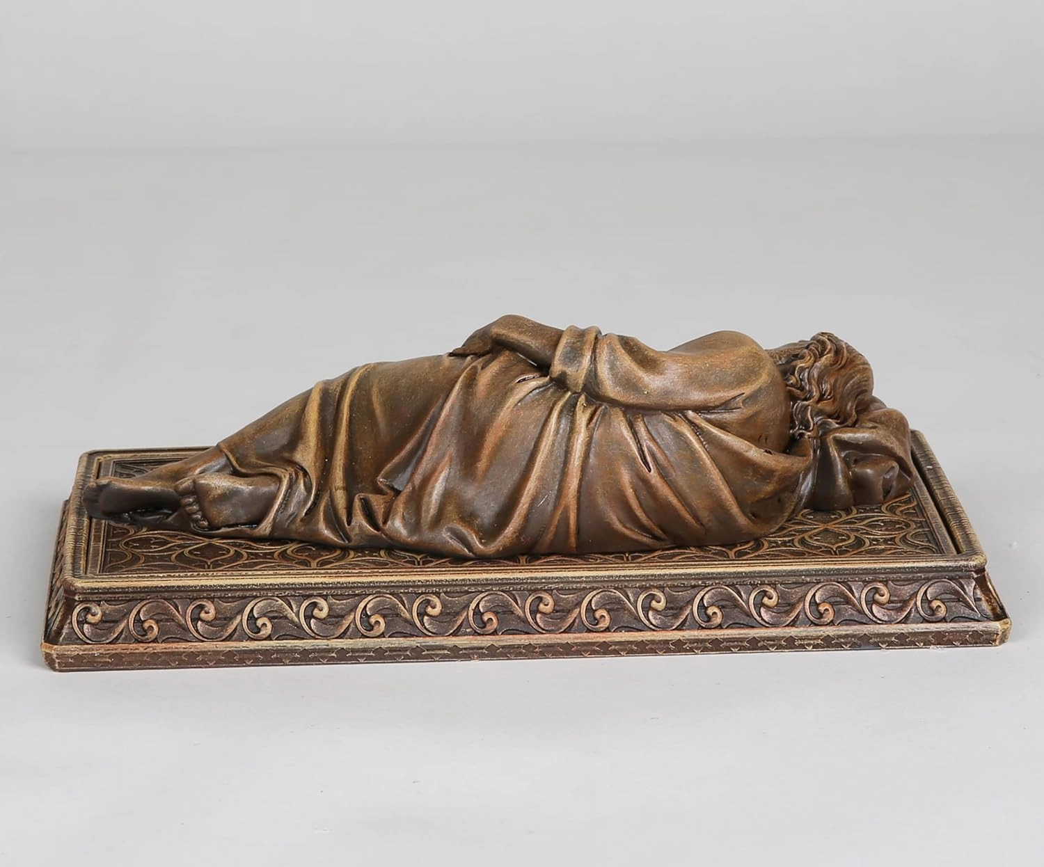 BC Catholic Sleeping St Joseph Statue with Case Base, Holder for Rosary, Patron Saint Religious Gfit of Inspirational Home Decor, 8.8" L, Wood Carve Looking, Hand Painted by Buildclassic