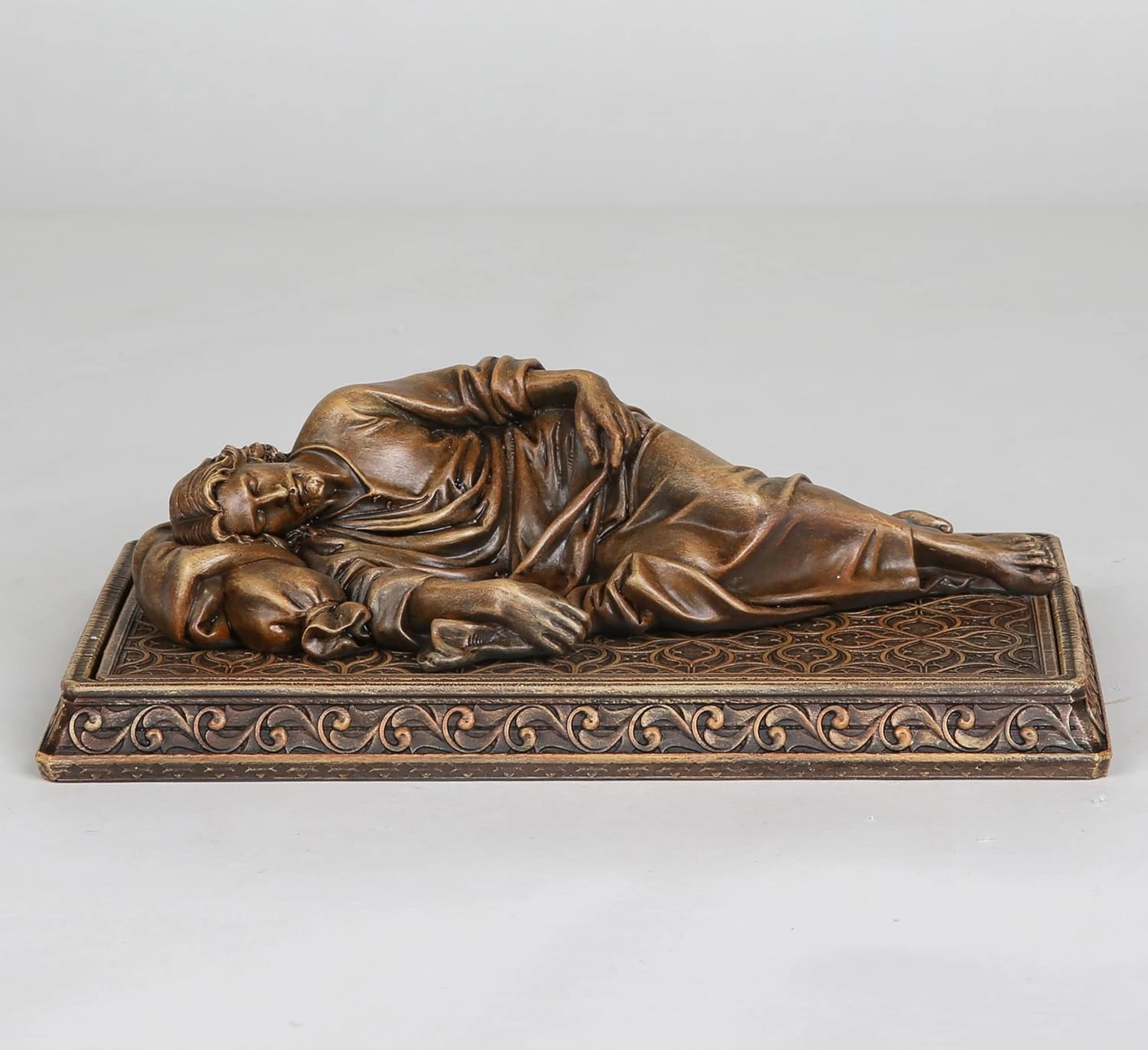BC Catholic Sleeping St Joseph Statue with Case Base, Holder for Rosary, Patron Saint Religious Gfit of Inspirational Home Decor, 8.8" L, Wood Carve Looking, Hand Painted by Buildclassic