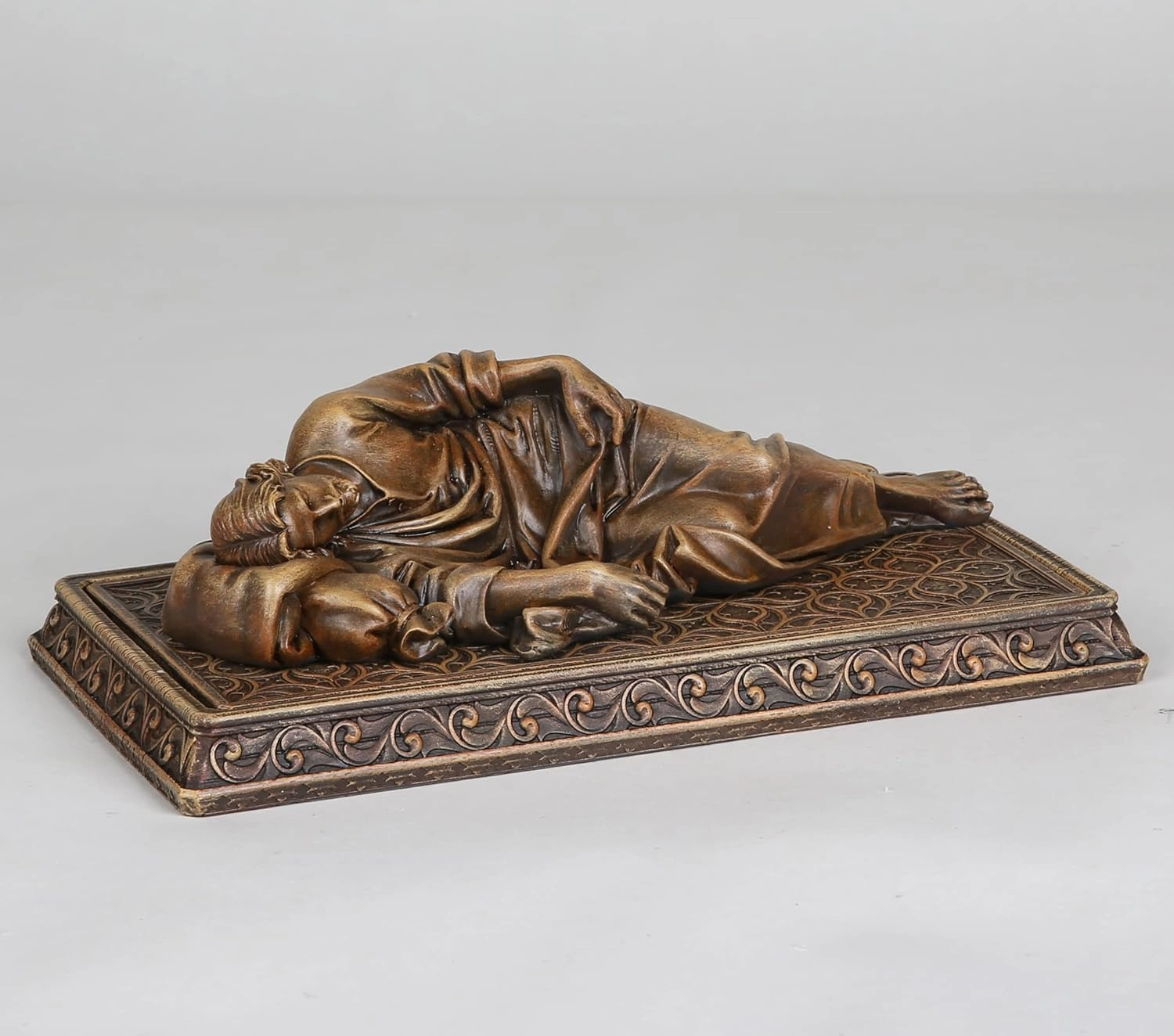 BC Catholic Sleeping St Joseph Statue with Case Base, Holder for Rosary, Patron Saint Religious Gfit of Inspirational Home Decor, 8.8" L, Wood Carve Looking, Hand Painted by Buildclassic
