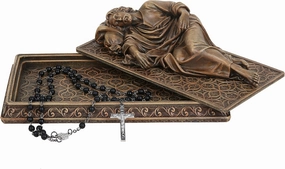 BC Catholic Sleeping St Joseph Statue with Case Base, Holder for Rosary, Patron Saint Religious Gfit of Inspirational Home Decor, 8.8" L, Wood Carve Looking, Hand Painted by Buildclassic