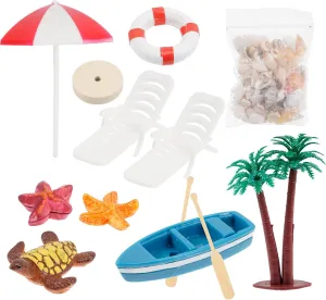 Beach Miniature Dollhouse Decoration 10 Pcs - Mini Chair Mini Beach Umbrella Miniature Coconut Tree Beach Decor for DIY Garden Plant Pool Birthday Cake Decoration