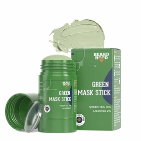 BEARDHOOD Green Tea Cleansing Mask Stick for Face | For Blackheads, Whiteheads & Oil Control | Made in India | Purifying Solid Clay Detox Mud Mask | With Hyaluronic Acid & Green Tea