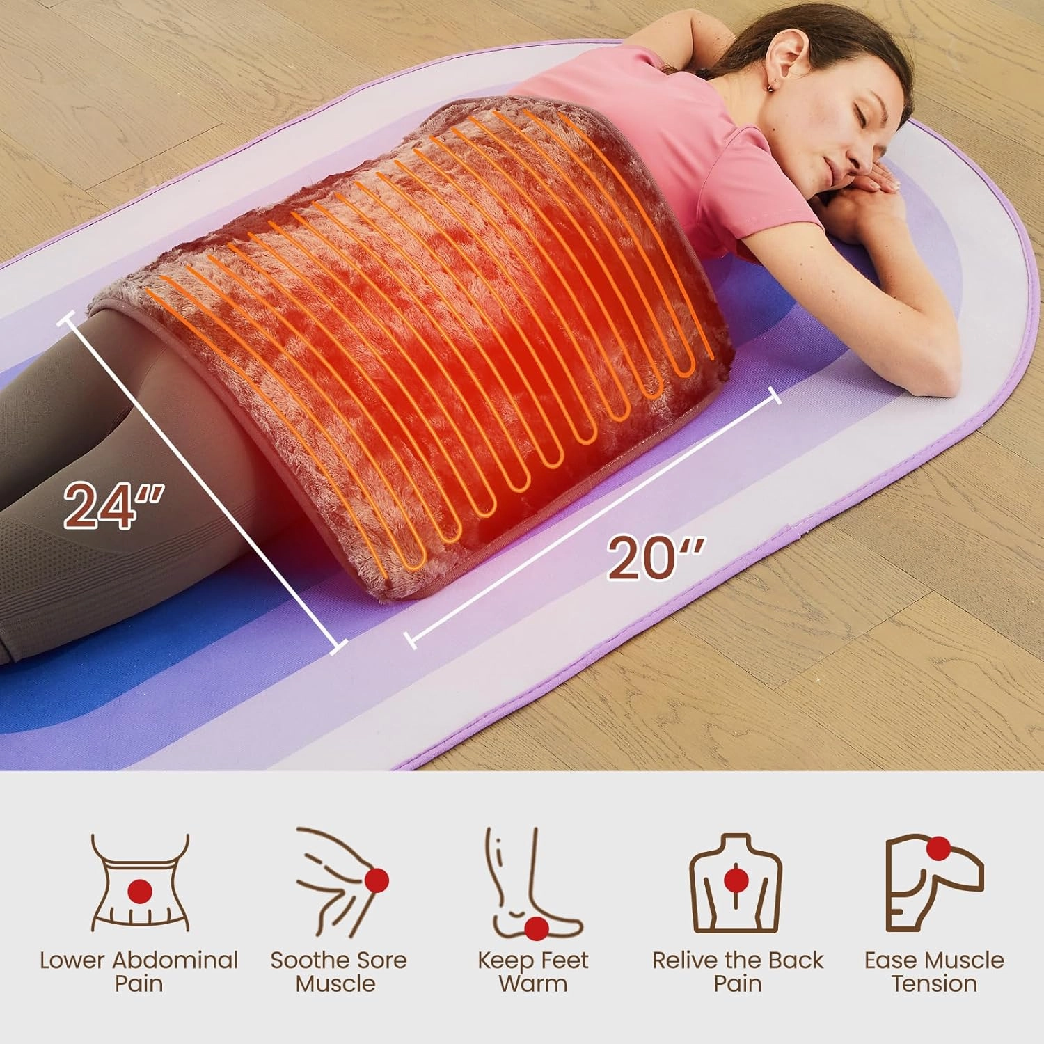 Bearhug XL Electric Heating Pad 20''x24'' Double-Sided Faux Fur Heated Pad, 6 Heat Levels, 2H Auto-Off, Moist & Dry Heat Therapy for Back Pain Relief, Machine Washable, ETL Certified, Gift Box