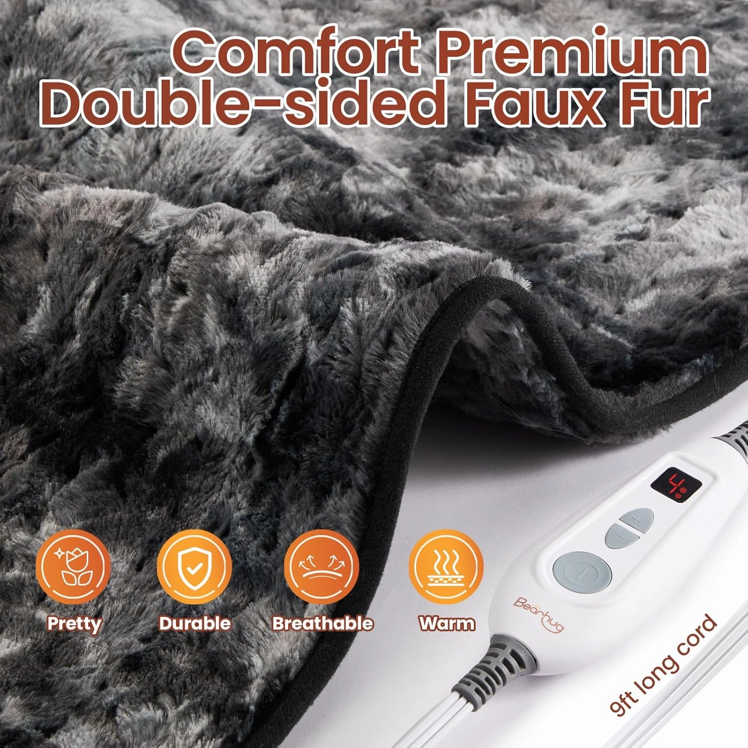 Bearhug XL Electric Heating Pad 20''x24'' Double-Sided Faux Fur Heated Pad, 6 Heat Levels, 2H Auto-Off, Moist & Dry Heat Therapy for Back Pain Relief, Machine Washable, ETL Certified, Gift Box