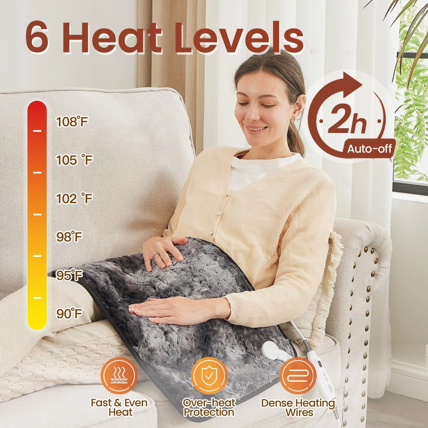 Bearhug XL Electric Heating Pad 20''x24'' Double-Sided Faux Fur Heated Pad, 6 Heat Levels, 2H Auto-Off, Moist & Dry Heat Therapy for Back Pain Relief, Machine Washable, ETL Certified, Gift Box
