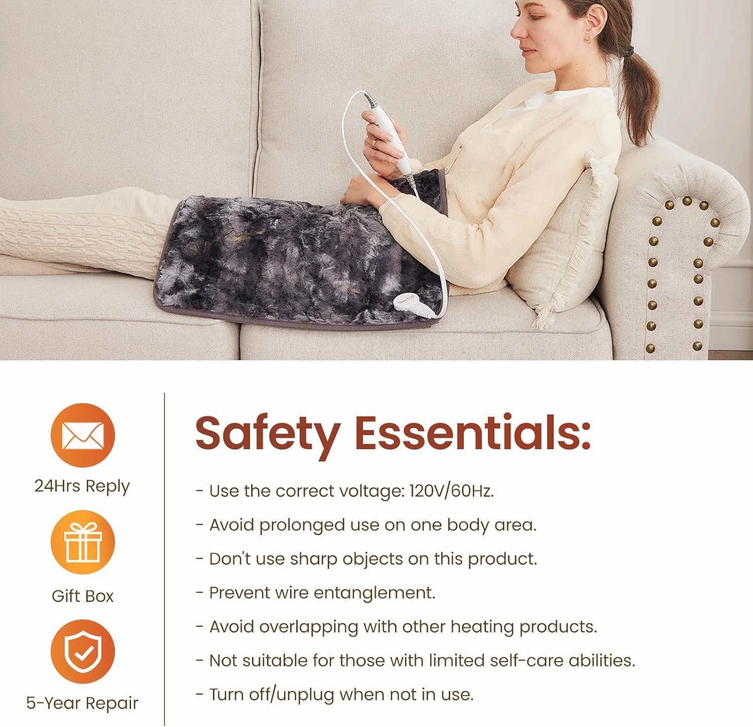 Bearhug XL Electric Heating Pad 20''x24'' Double-Sided Faux Fur Heated Pad, 6 Heat Levels, 2H Auto-Off, Moist & Dry Heat Therapy for Back Pain Relief, Machine Washable, ETL Certified, Gift Box