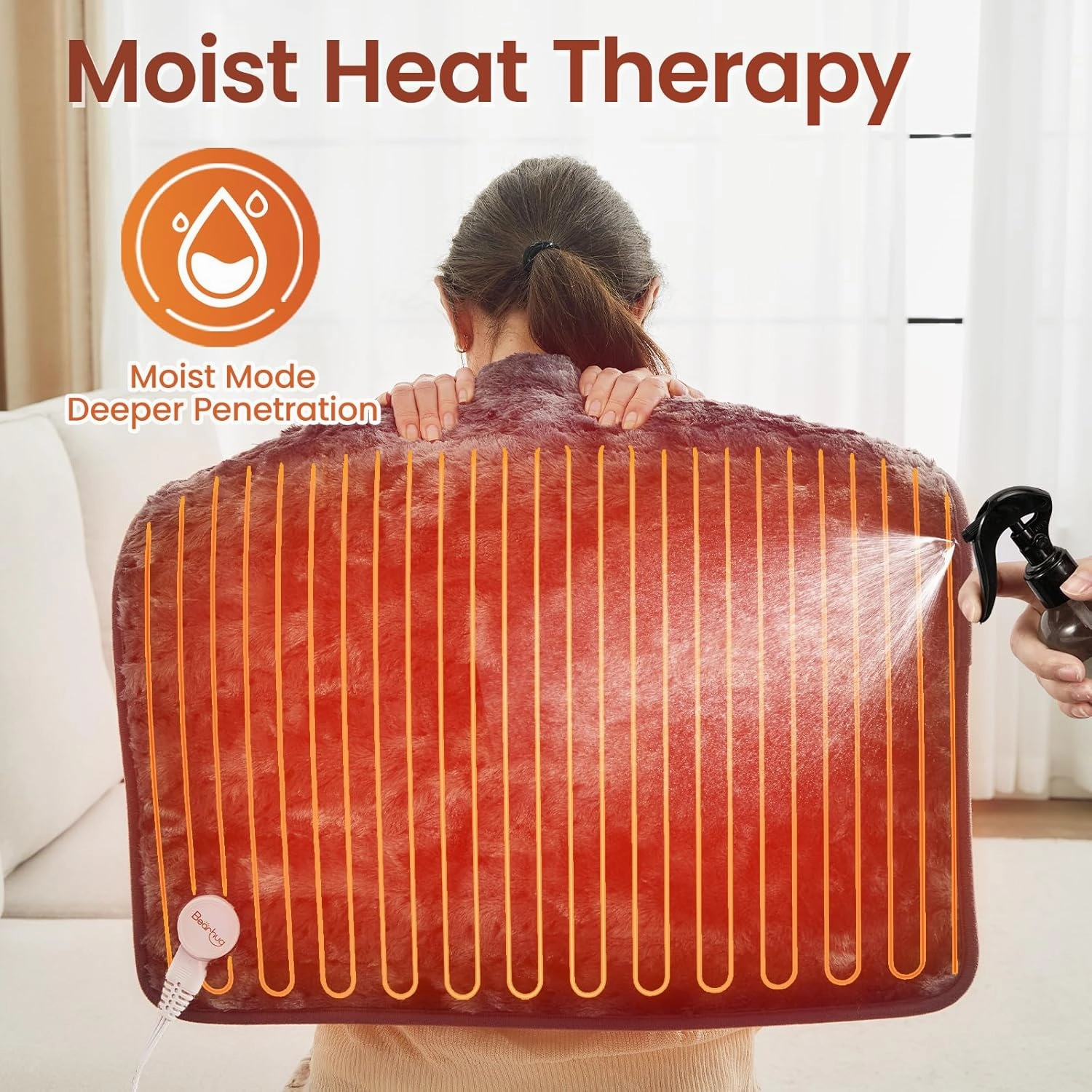 Bearhug XL Electric Heating Pad 20''x24'' Double-Sided Faux Fur Heated Pad, 6 Heat Levels, 2H Auto-Off, Moist & Dry Heat Therapy for Back Pain Relief, Machine Washable, ETL Certified, Gift Box