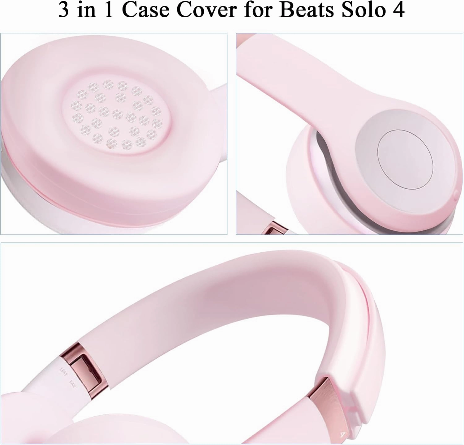 Beats Solo 4 Silicone Case Set, Anti-Scratch Ear Pad & Shell Cover, Headband Cover - Soft Silicone Protector (Pink)