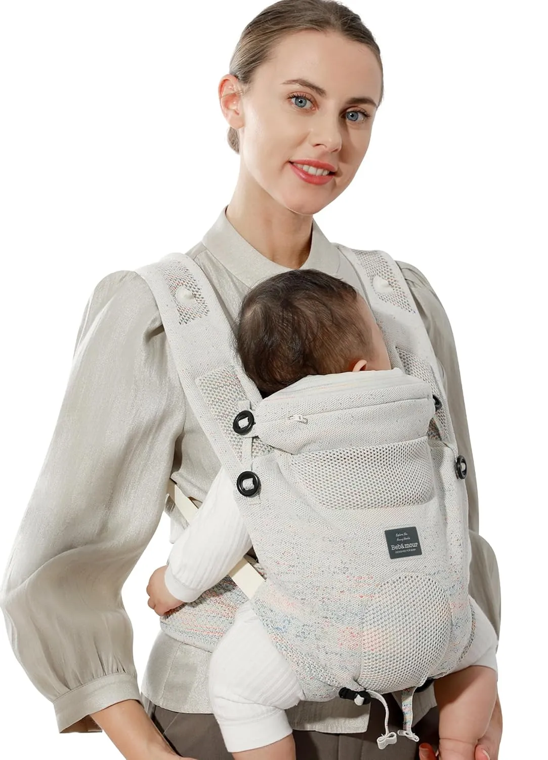 Bebamour Knit Baby Carrier Newborn to Toddler -Lightweight Baby Wrap Carrier 3-in-1 Baby Carrier Front and Back Carry (Cream,7-32 lbs)