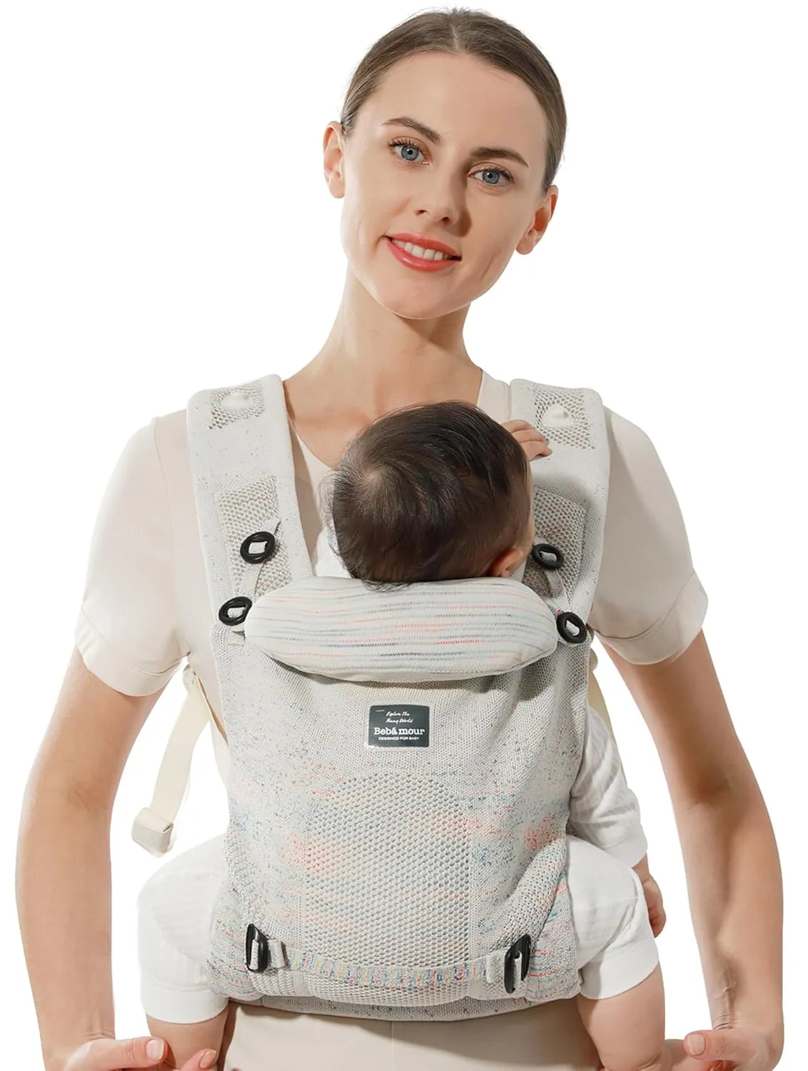 Bebamour Knit Baby Carrier Newborn to Toddler -Lightweight Baby Wrap Carrier 3-in-1 Baby Carrier Front and Back Carry (Cream,7-32 lbs)