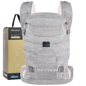 Bebamour Knit Baby Carrier Newborn to Toddler -Lightweight Baby Wrap Carrier 3-in-1 Baby Carrier Front and Back Carry (Grey,7-32 lbs)