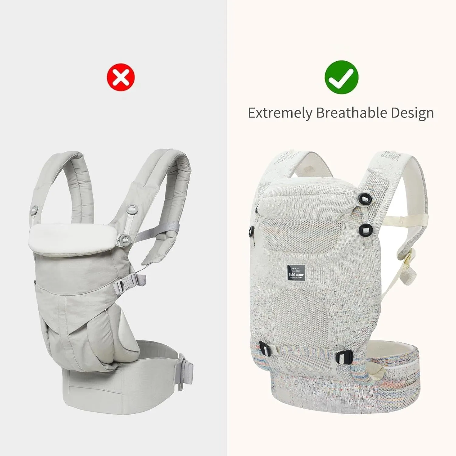 Bebamour Knit Baby Carrier Newborn to Toddler -Lightweight Baby Wrap Carrier 3-in-1 Baby Carrier Front and Back Carry (Grey,7-32 lbs)