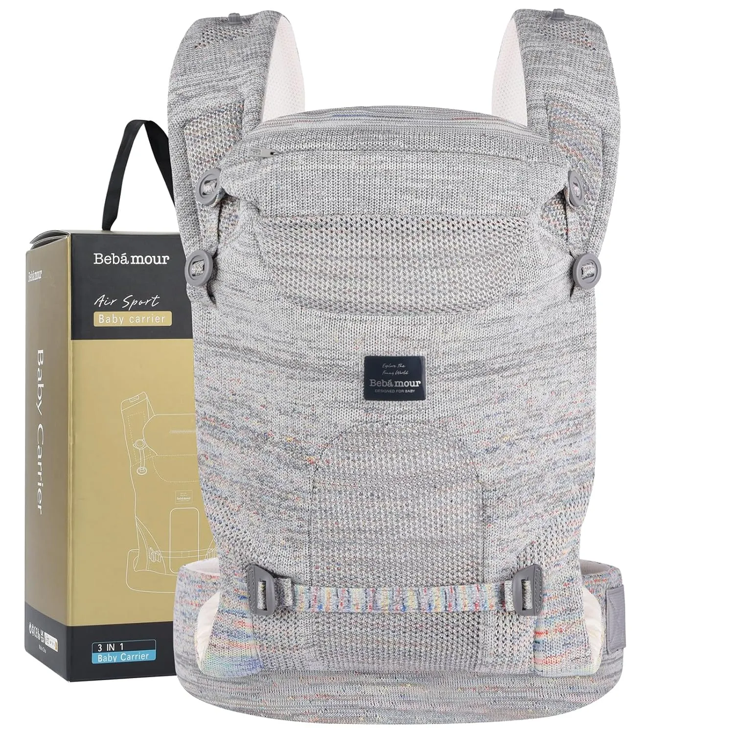 Bebamour Knit Baby Carrier Newborn to Toddler -Lightweight Baby Wrap Carrier 3-in-1 Baby Carrier Front and Back Carry (Grey,7-32 lbs)