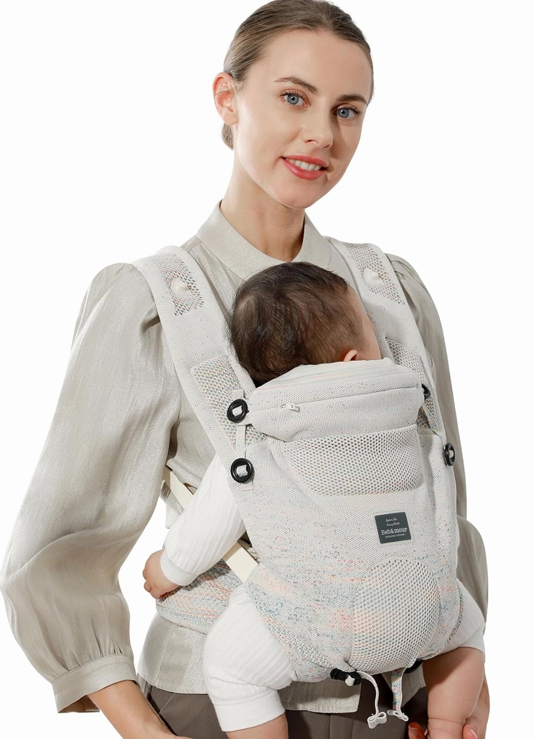 Bebamour Knit Baby Carrier Newborn to Toddler -Lightweight Baby Wrap Carrier 3-in-1 Baby Carrier Front and Back Carry (Cream,7-32 lbs)