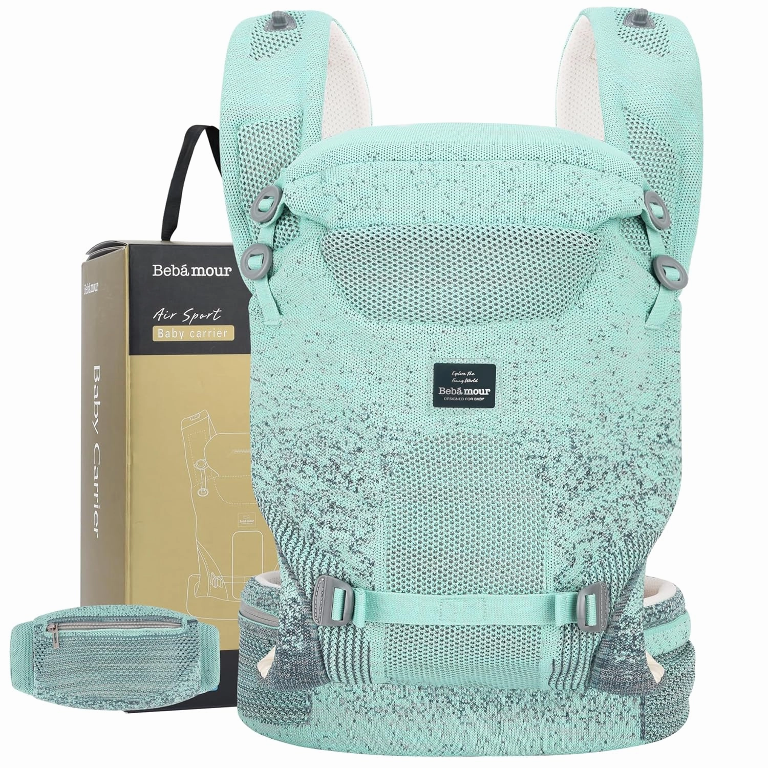 Bebamour Knit Baby Carrier Newborn to Toddler -Lightweight Baby Wrap Carrier 3-in-1 Baby Carrier Front and Back Carry (Green,7-32 lbs)