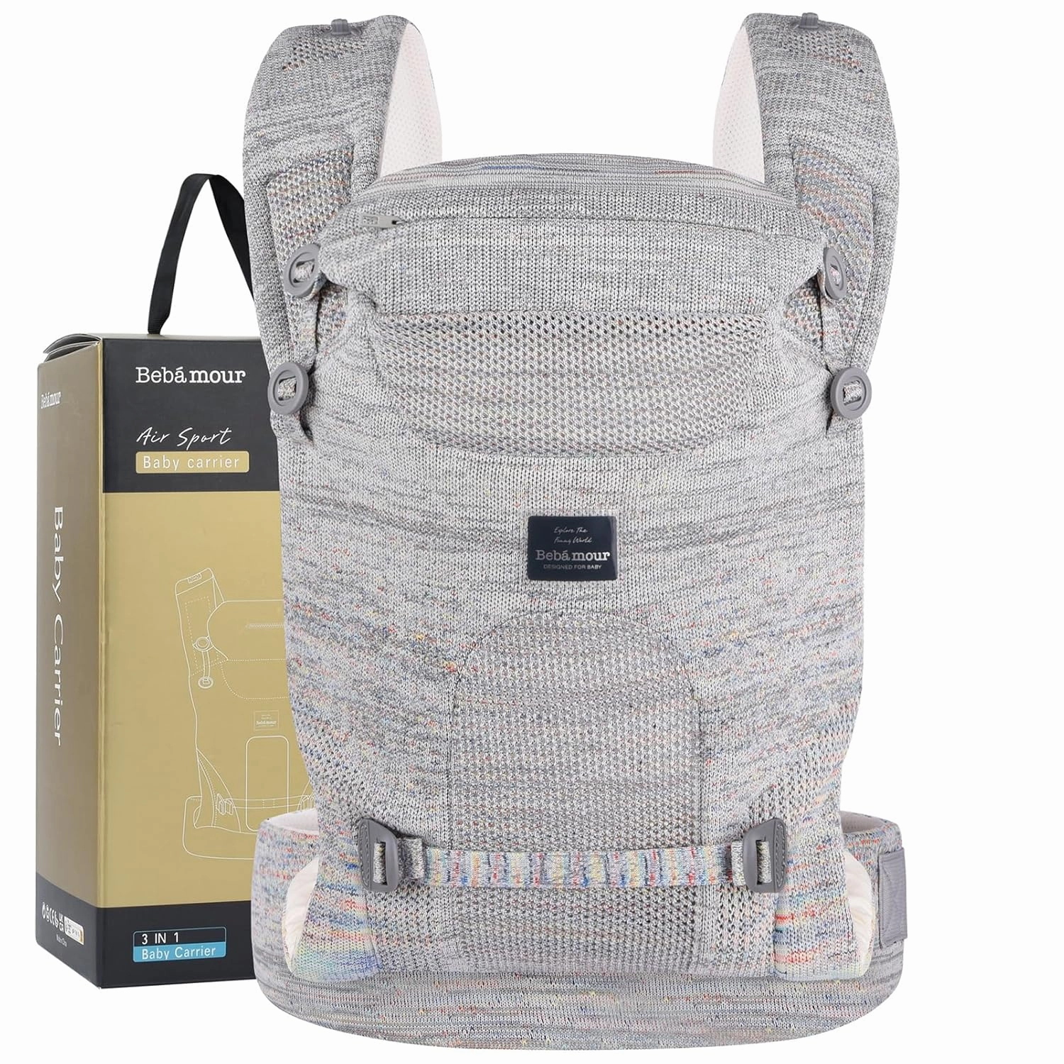 Bebamour Knit Baby Carrier Newborn to Toddler -Lightweight Baby Wrap Carrier 3-in-1 Baby Carrier Front and Back Carry (Grey,7-32 lbs)
