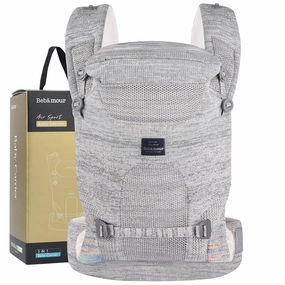 Bebamour Knit Baby Carrier Newborn to Toddler -Lightweight Baby Wrap Carrier 3-in-1 Baby Carrier Front and Back Carry (Grey,7-32 lbs)