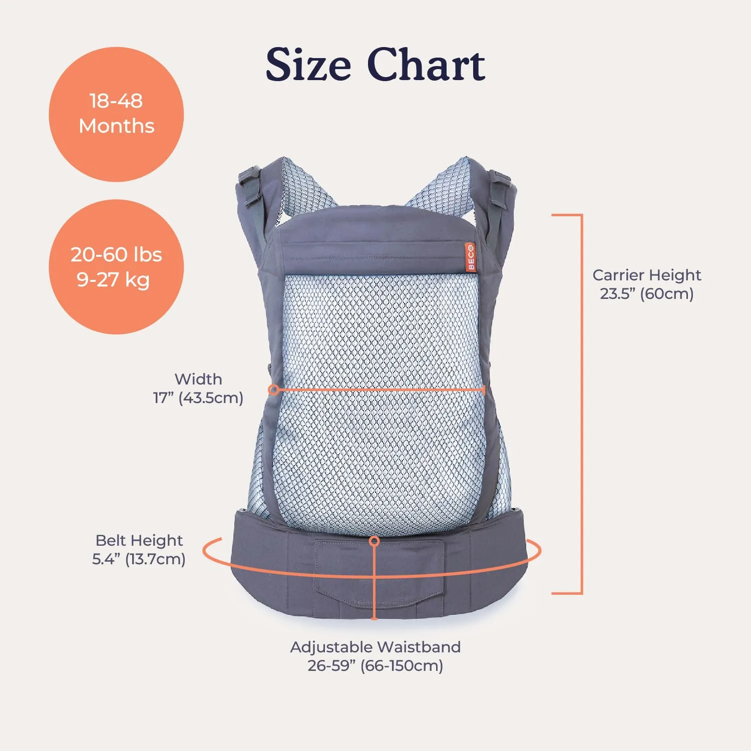 Beco Toddler Carrier with Extra Wide Seat - Features 3D Performance Mesh for a Lightweight & Breathable Baby Carrier Backpack Style or Front Carry (20-60 lbs) - Cool Navy