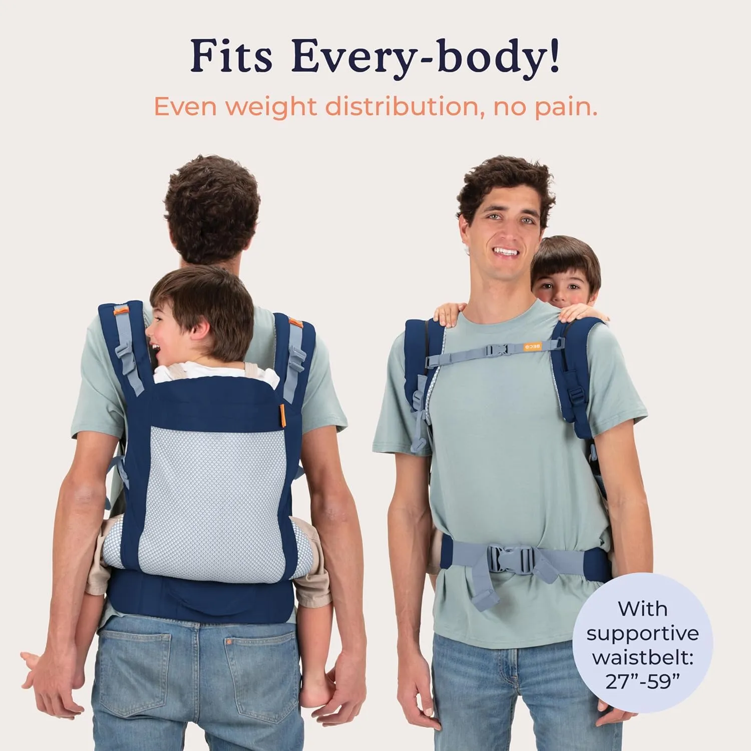 Beco Toddler Carrier with Extra Wide Seat - Features 3D Performance Mesh for a Lightweight & Breathable Baby Carrier Backpack Style or Front Carry (20-60 lbs) - Cool Navy