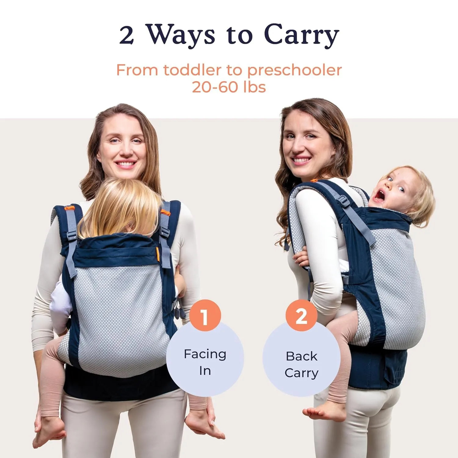 Beco Toddler Carrier with Extra Wide Seat - Features 3D Performance Mesh for a Lightweight & Breathable Baby Carrier Backpack Style or Front Carry (20-60 lbs) - Cool Navy