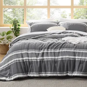 Bedsure Boho Comforter Set King - Dark Grey Jacquard Bedding King Size, 3 Pieces Farmhouse Shabby Chic Embroidery Bed Set, Soft Fluffy Tufted Striped Comforter for All Seasons