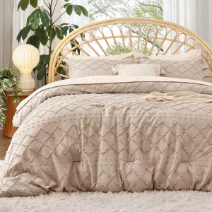 Bedsure Queen Comforter Set - Warm Tan Comforter, Boho Tufted Shabby Chic Bedding, 3 Pieces Vintage Farmhouse Bed Set for All Seasons, Fluffy Soft Bedding with 2 Pillow Shams