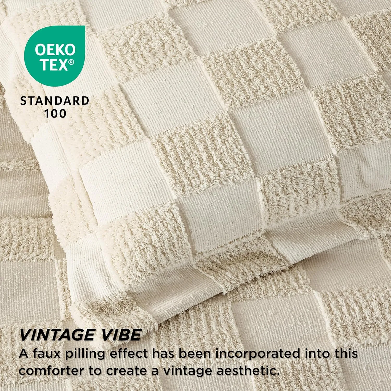 Bedsure Queen Size Comforter Set Emerald, Boho Tufted Bed Set, Checkered Farmhouse Shabby Chic Bedding, 3 Pieces, 1 Plaid Geometric Comforter and 2 Pillow Shams