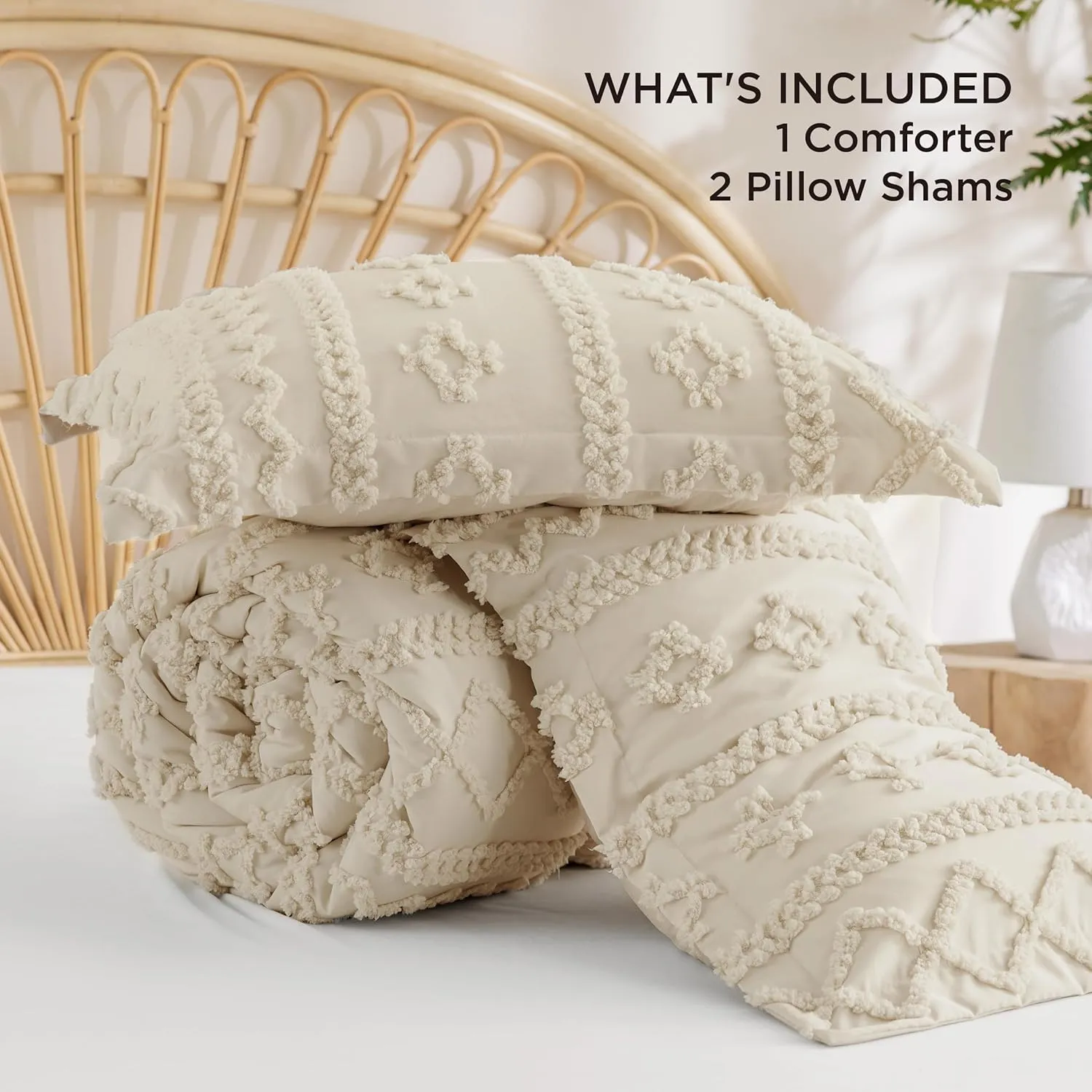 Bedsure Tufted Boho Comforter Set California King Size - Beige Boho Bed Set, GentleSoft™ 3 Pieces Farmhouse Shabby Chic Embroidery Bedding, Gifts for Woman, Soft Jacquard Comforter for All Seasons