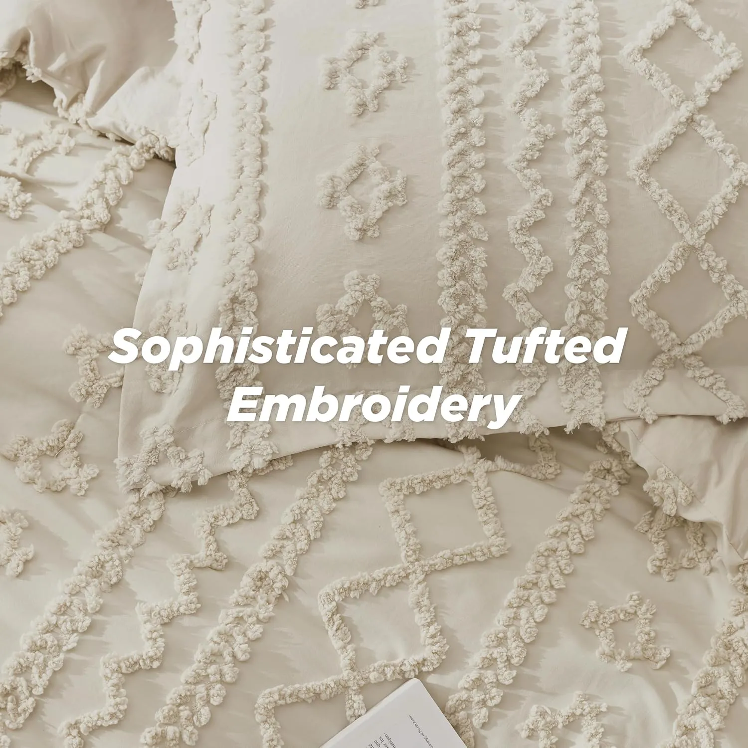Bedsure Tufted Boho Comforter Set California King Size - Beige Boho Bed Set, GentleSoft™ 3 Pieces Farmhouse Shabby Chic Embroidery Bedding, Gifts for Woman, Soft Jacquard Comforter for All Seasons