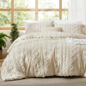 Bedsure Tufted Boho Comforter Set California King Size - Beige Boho Bed Set, GentleSoft™ 3 Pieces Farmhouse Shabby Chic Embroidery Bedding, Gifts for Woman, Soft Jacquard Comforter for All Seasons