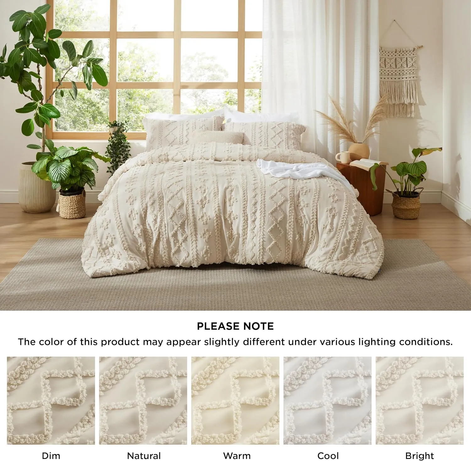 Bedsure Tufted Boho Comforter Set California King Size - Beige Boho Bed Set, GentleSoft™ 3 Pieces Farmhouse Shabby Chic Embroidery Bedding, Gifts for Woman, Soft Jacquard Comforter for All Seasons