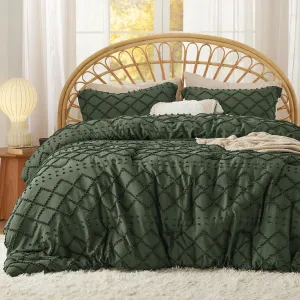 Bedsure Twin XL Comforter Set - Olive Green Comforter, Boho Tufted Shabby Chic Bedding, 2 Pieces Vintage Farmhouse Bed Set for All Seasons, Fluffy Soft Bedding with 1 Pillow Sham