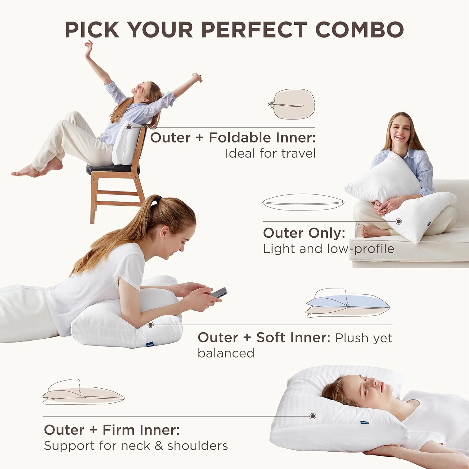 Bedsure Adjustable Layer Bed Pillows for Sleeping - Luxury, Fluffy Queen Pillows Set of 2, Assemblable Firmness & Height with 100% Cotton Cover, Machine Washable for Back, Stomach or Side Sleepers