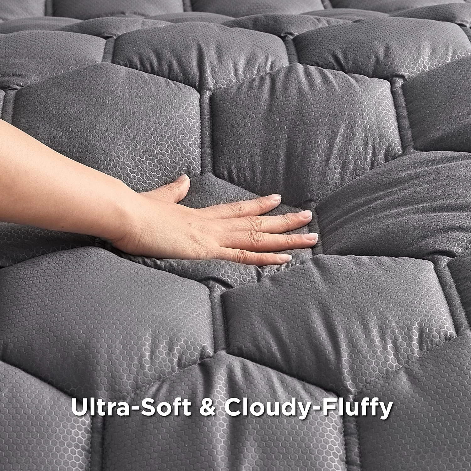 Bedsure Grey Queen Mattress Pad - Quilted Fitted Mattress Topper Protector with 8-21 Inches Deep Pocket, Noiseless Breathable Bed Cover Padded, Machine Washable, Grey, 60x80 Inches
