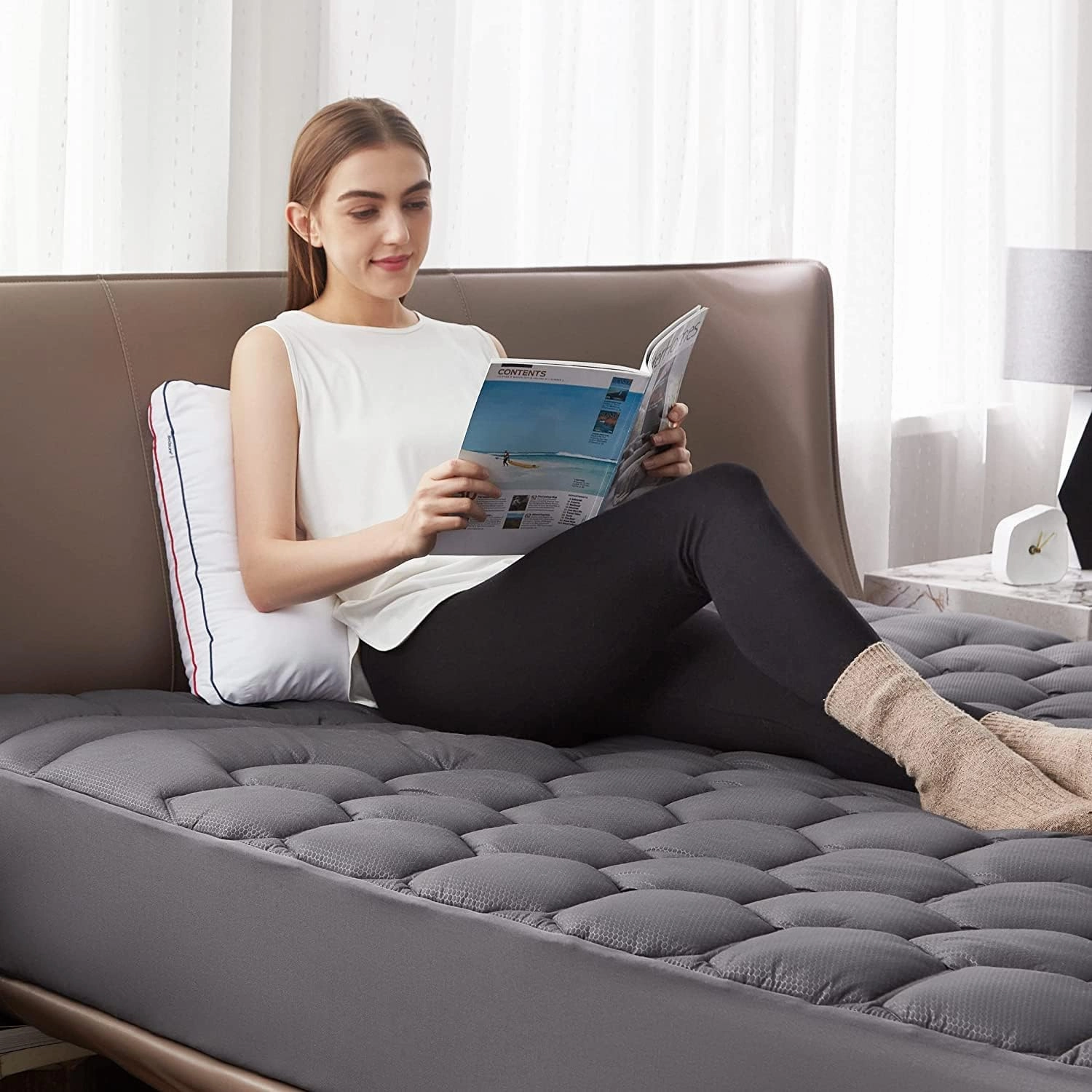 Bedsure Grey Queen Mattress Pad - Quilted Fitted Mattress Topper Protector with 8-21 Inches Deep Pocket, Noiseless Breathable Bed Cover Padded, Machine Washable, Grey, 60x80 Inches