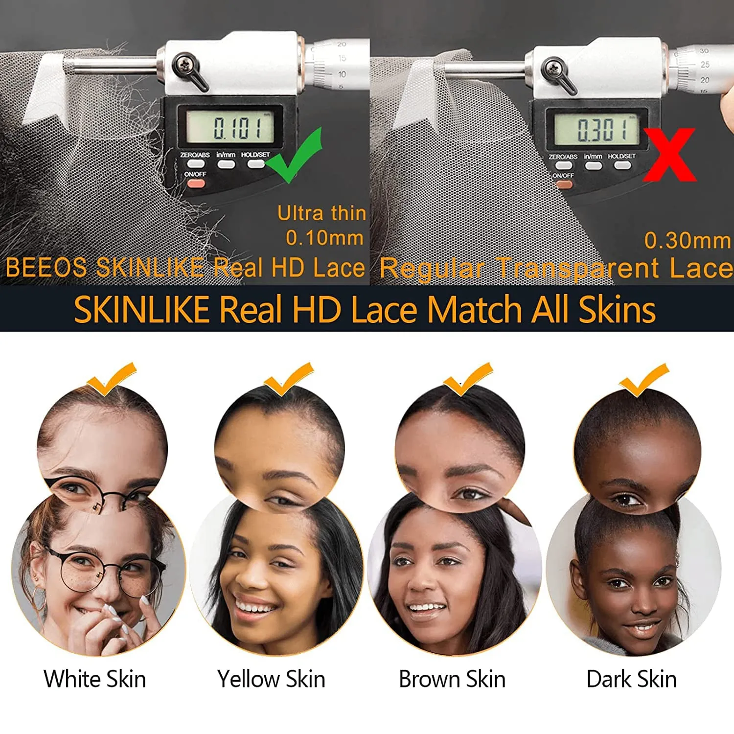 BEEOS Skinlike Real HD Lace Frontal, 13x4 Ear to Ear Body Wave Virgin Human Hair Frontal Pre Plucked Hairline Bleached Knots 22 Inch