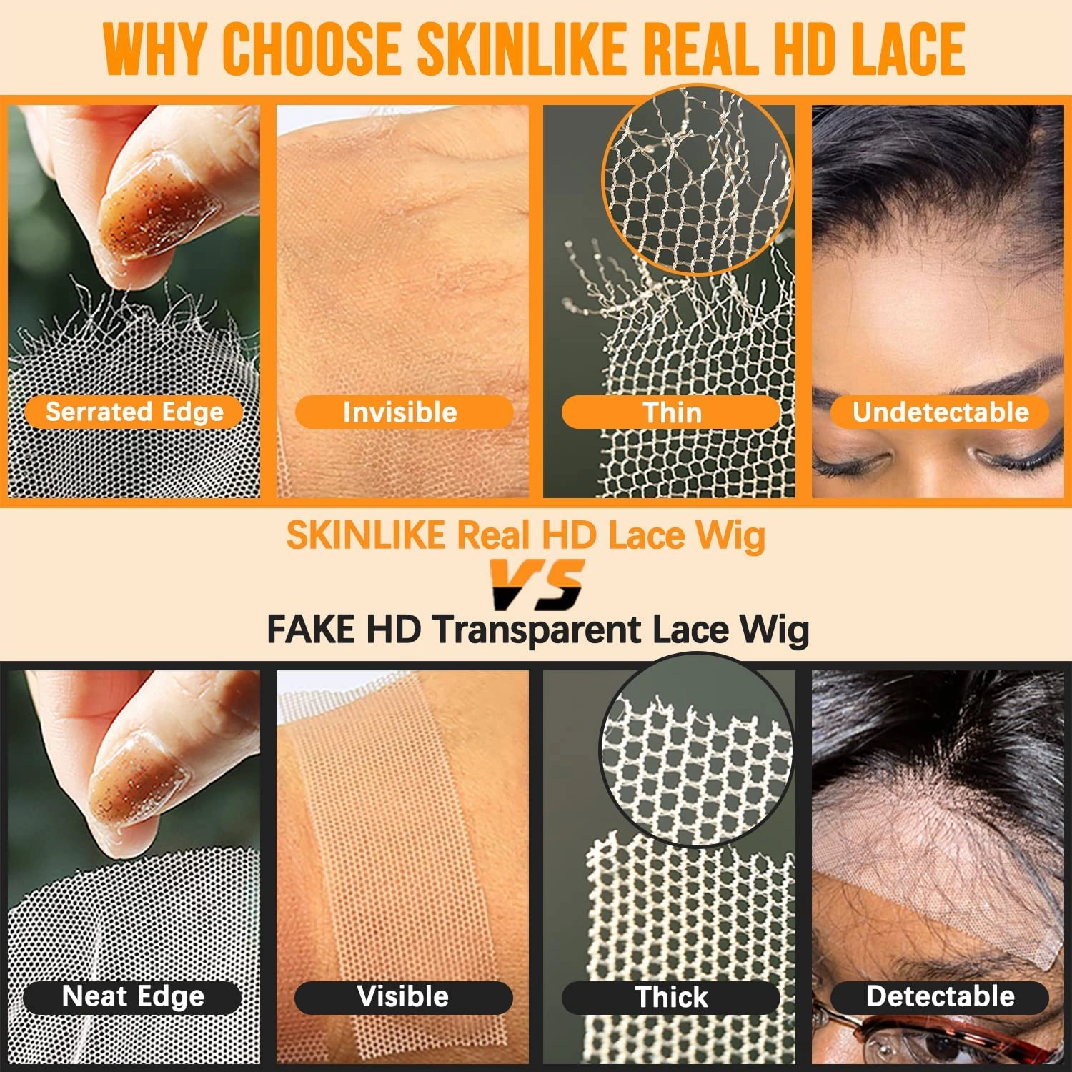 BEEOS 13x6 Skinlike Real HD Lace Frontal Only, Vivid Pre-Plucked Clean Hairline 0.10mm Ultra-thin Invisible HD Lace Straight Virgin Human Hair Frontal 22 Inch