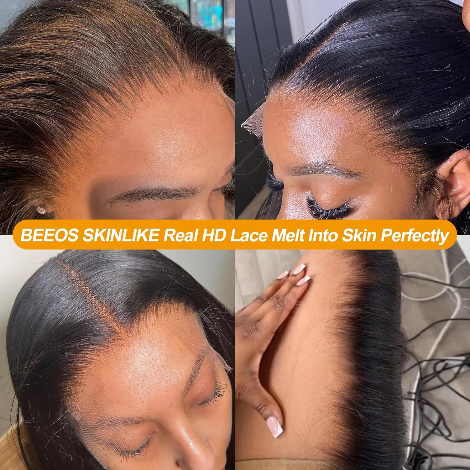 BEEOS Skinlike Real HD Lace Frontal Piece Only, 13x4 Body Wave 0.10mm Ultra Thin Invisible Lace Pre-plucked Human Hair Frontal Natural Black Color 16 Inch
